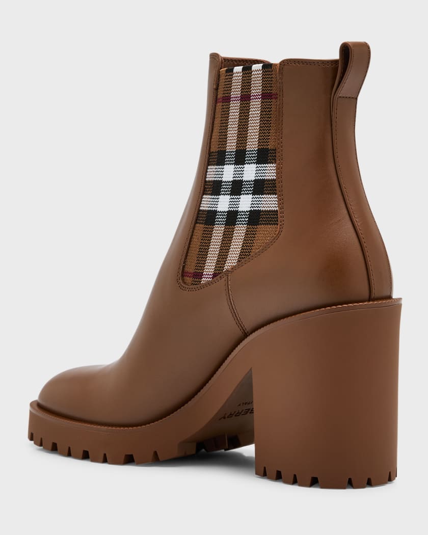 Allostock Leather Check Heeled Chelsea Booties