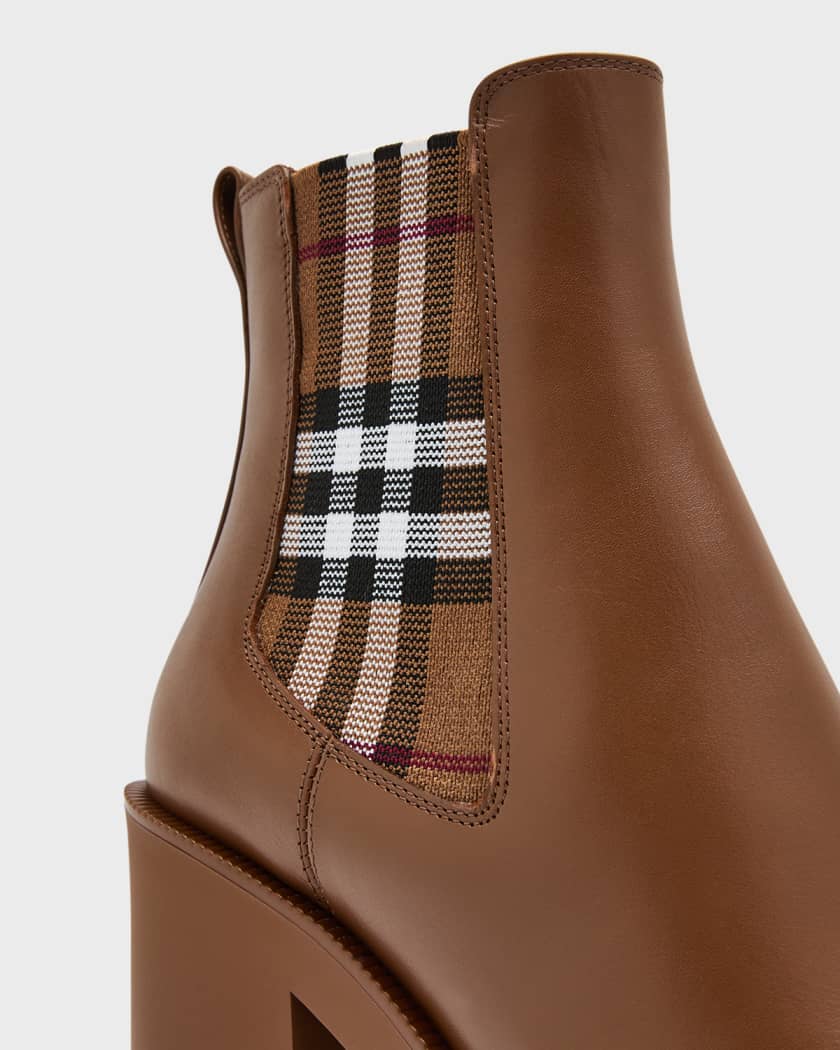 Allostock Leather Check Heeled Chelsea Booties