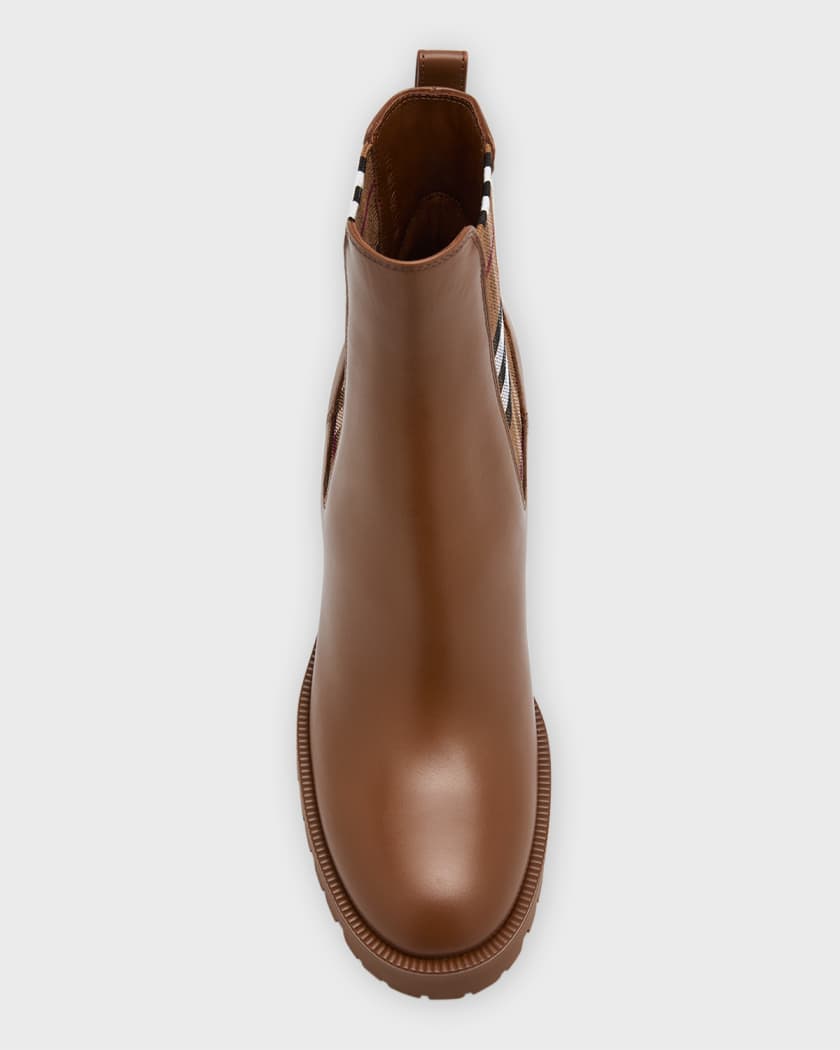 Burberry Allostock Leather Check Heeled Chelsea Booties Neiman