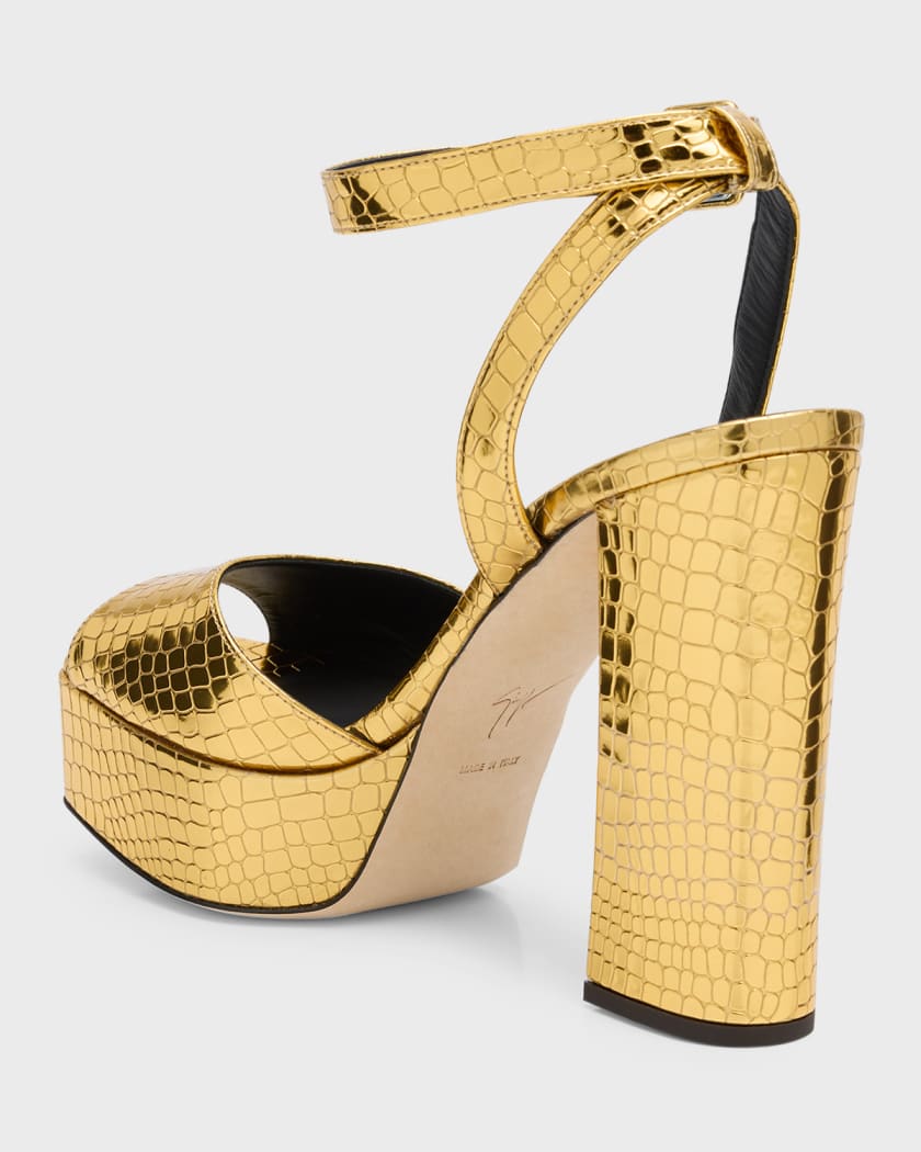 Zanotti Croco Ankle Strap Platform Sandals