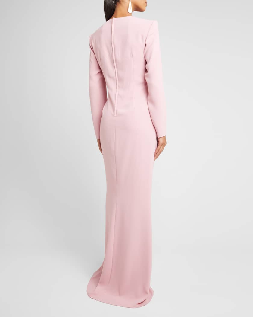 Zuhair Murad Long Sleeve Strong Shoulder Draped Cady Gown Neiman