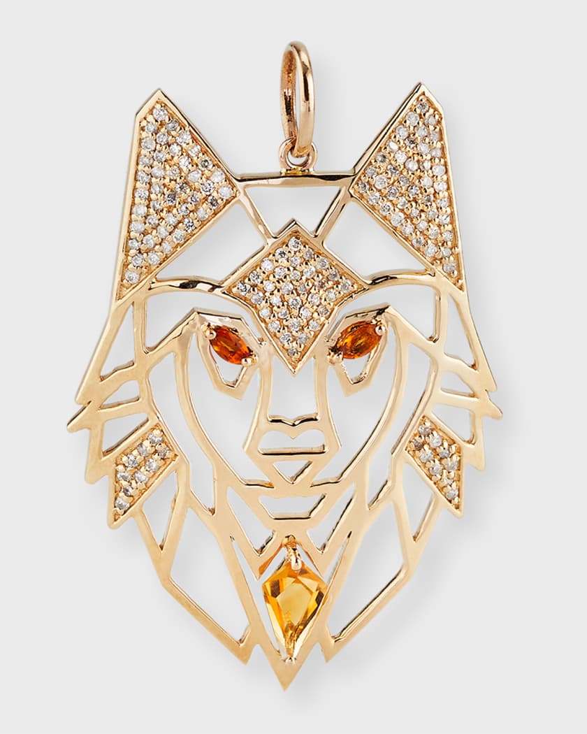 Siena Jewelry 14K Yellow Gold Diamond and Citrine Lion Charm