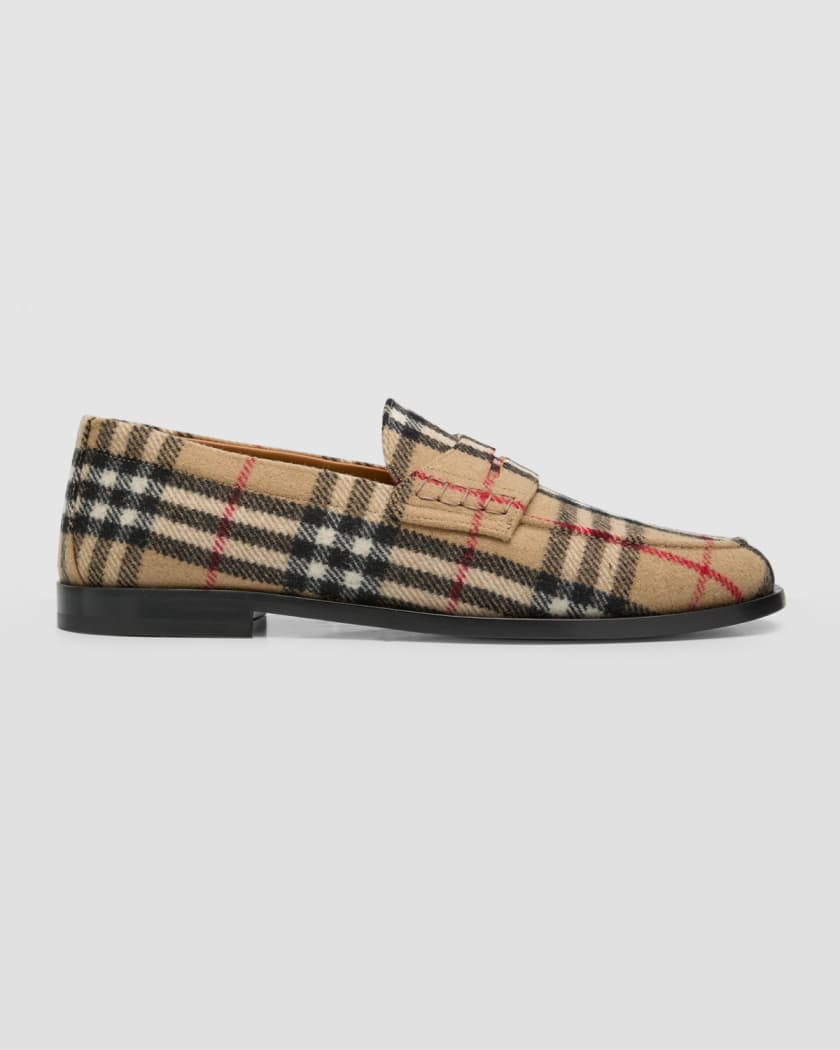 Burberry Men's Vintage Check Wool Penny Loafers | Neiman