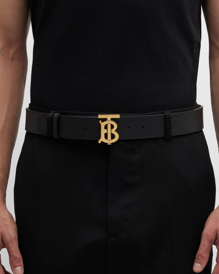 Burberry Men's Monogram Leather Belt - Black Gold - Size 36