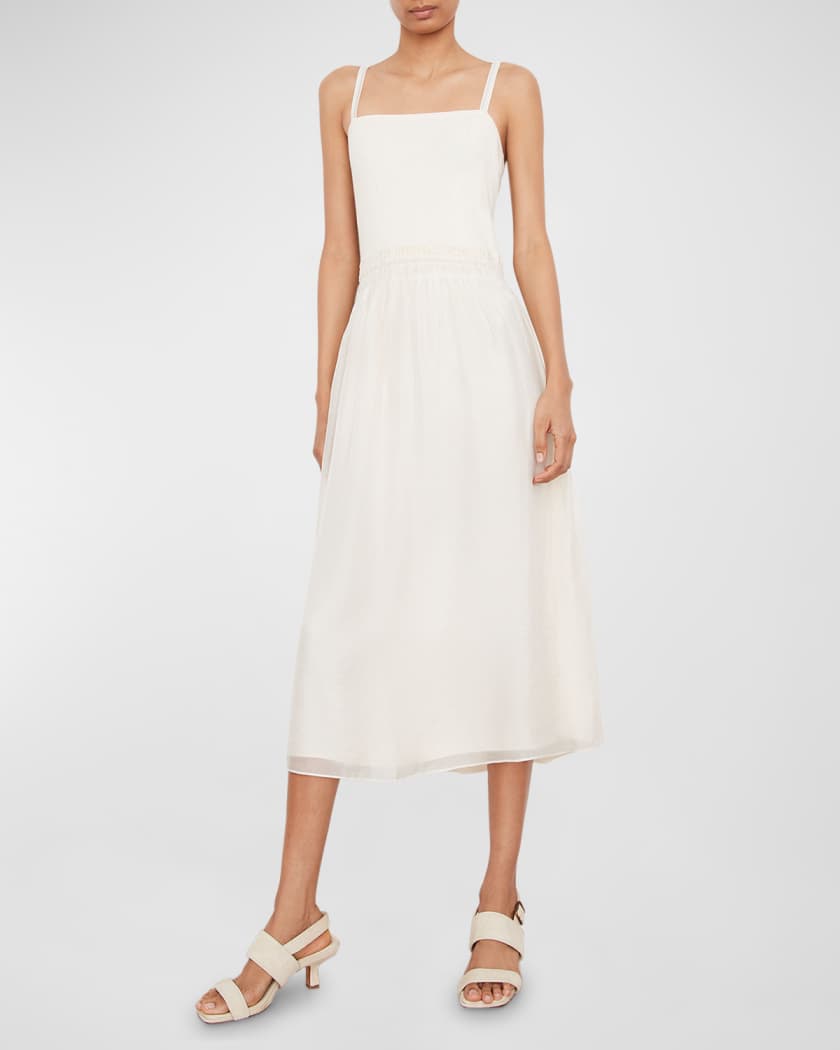 Smocked Mixed Media Cami Midi Dress