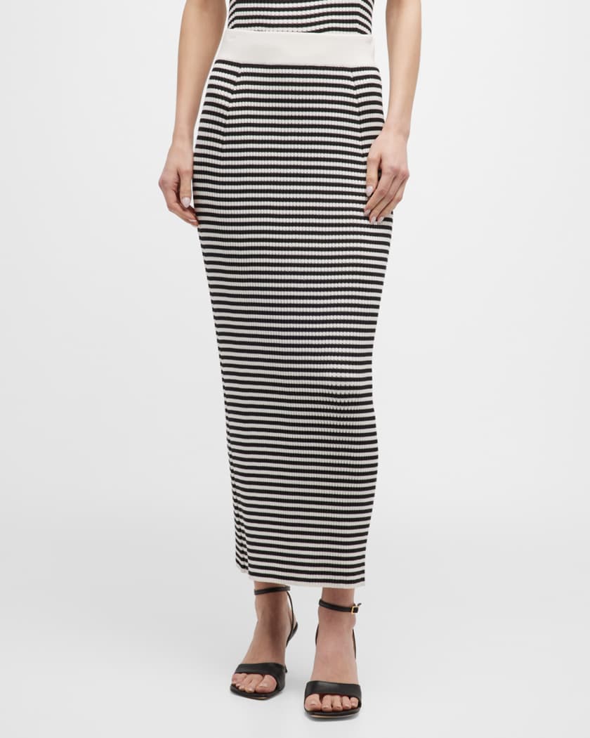 Lafayette 148 New York Matte Crepe Striped Pull On Knit Skirt