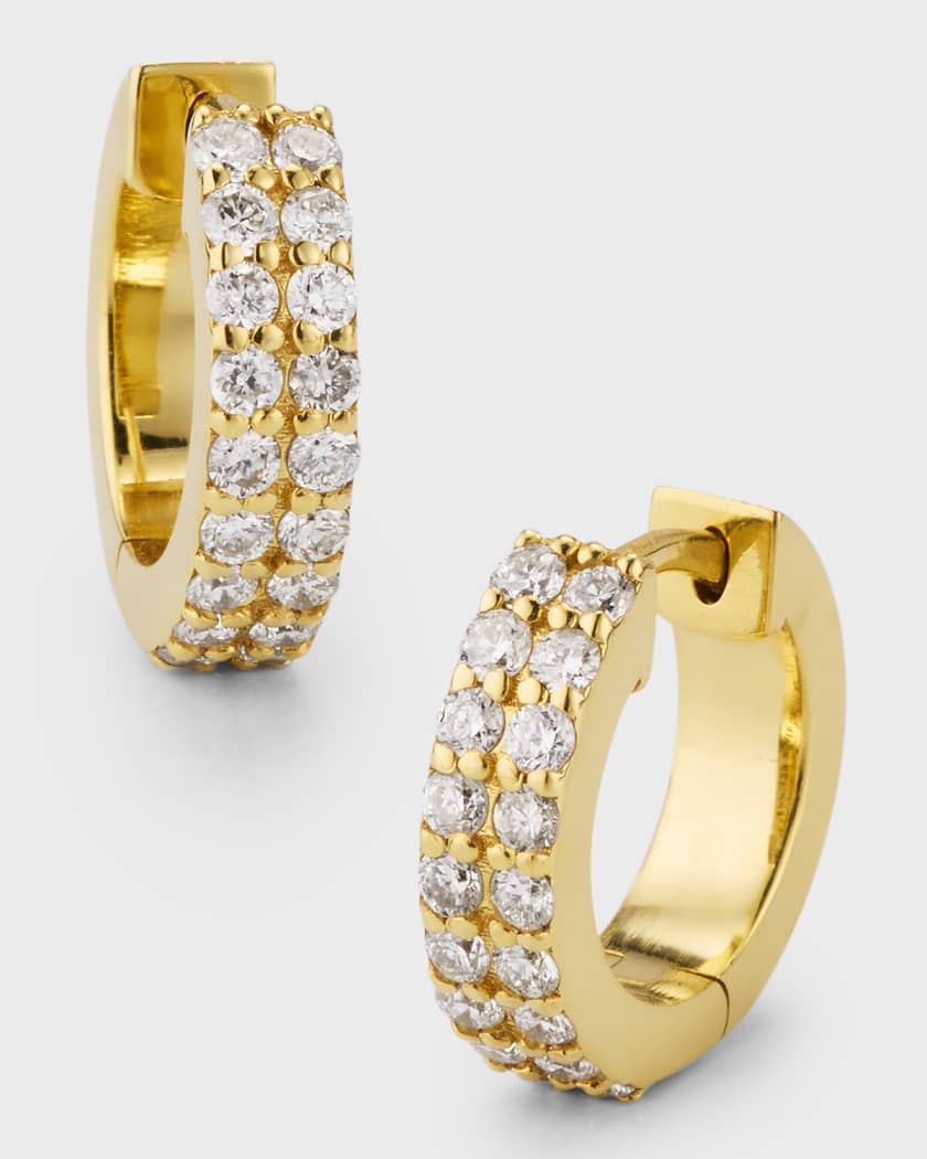 14K Yellow Gold Double Huggie Diamond Earrings