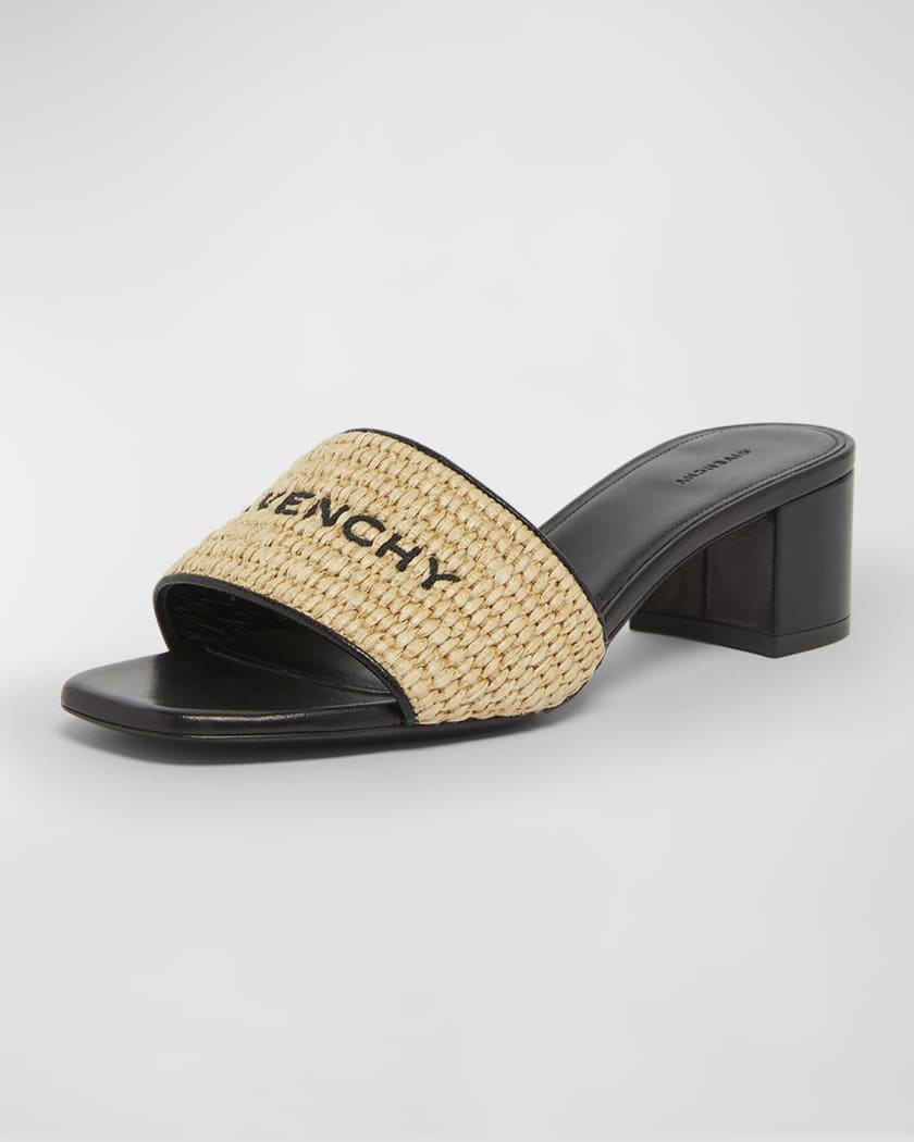 4G Embroidered Raffia Mule Sandals