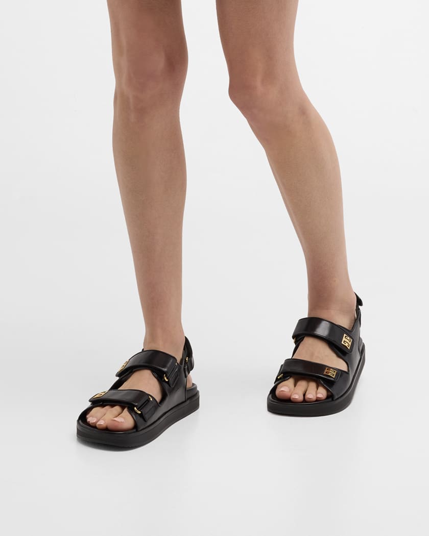 Flat Sandal - Double Criss Cross Elastic Strapping / Open Toe Foot / Rubber  / Black