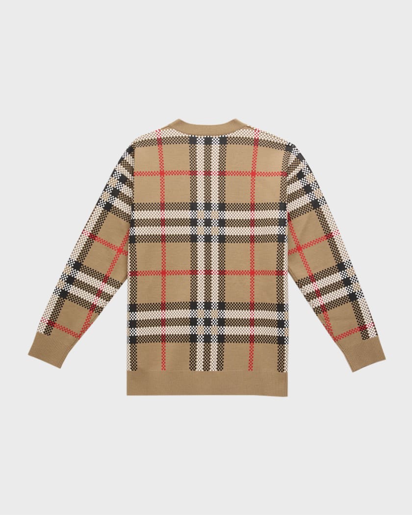 Slumber Tremble bassin Burberry Boy's Johnny Check-Print Wool Sweater, Size 3-14 | Neiman Marcus