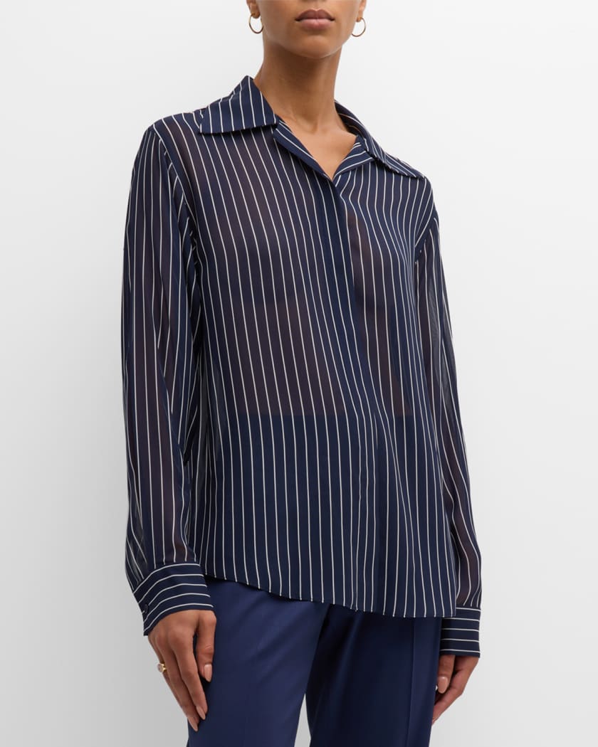 Lafayette 148 New York Striped Button Down Blouse Neiman Marcus
