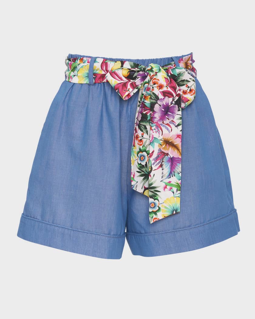 Robert Graham Clea High Rise Belted Chambray Shorts Neiman Marcus