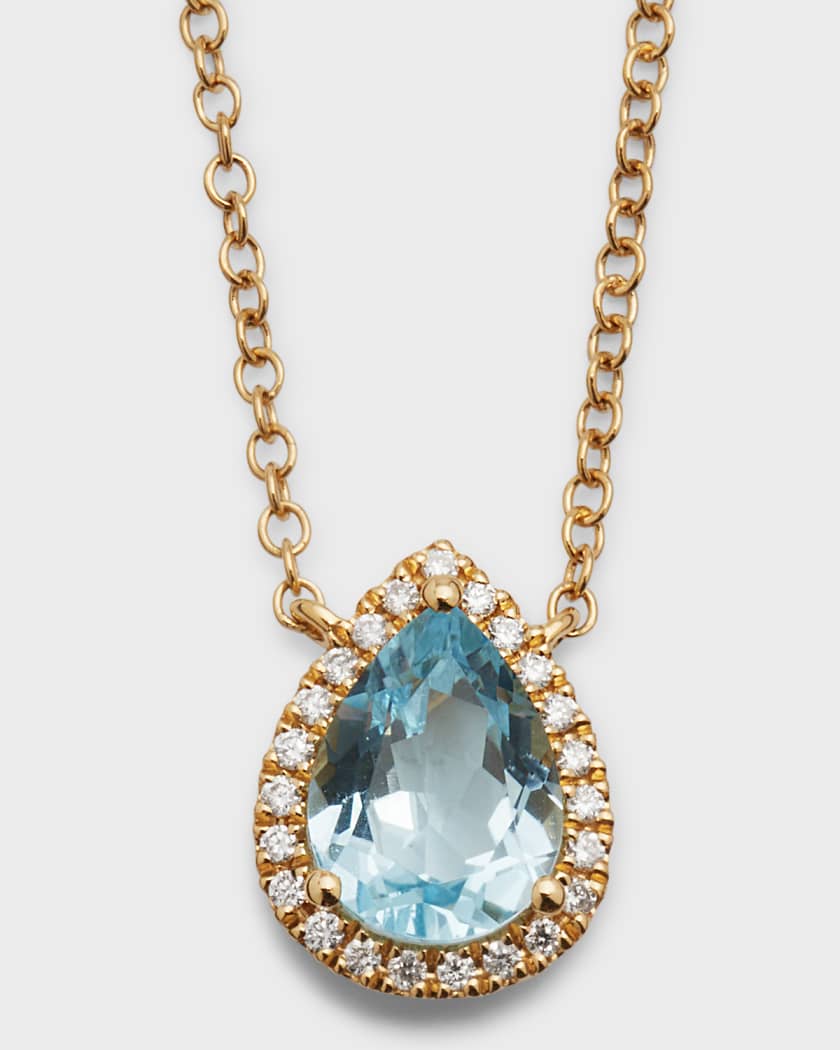 Grace Pear Blue Topaz and Diamond Necklace