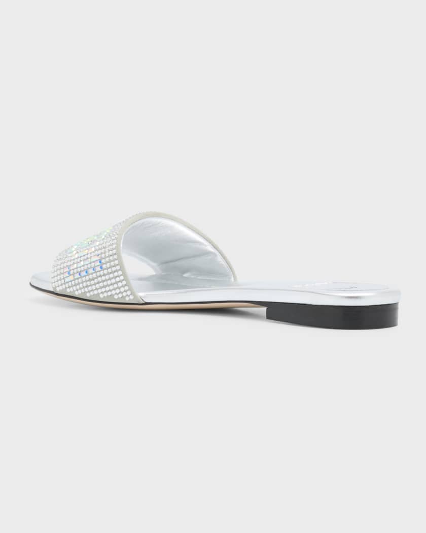 Fendi Crystal Logo Flat Resort Sandals Neiman Marcus