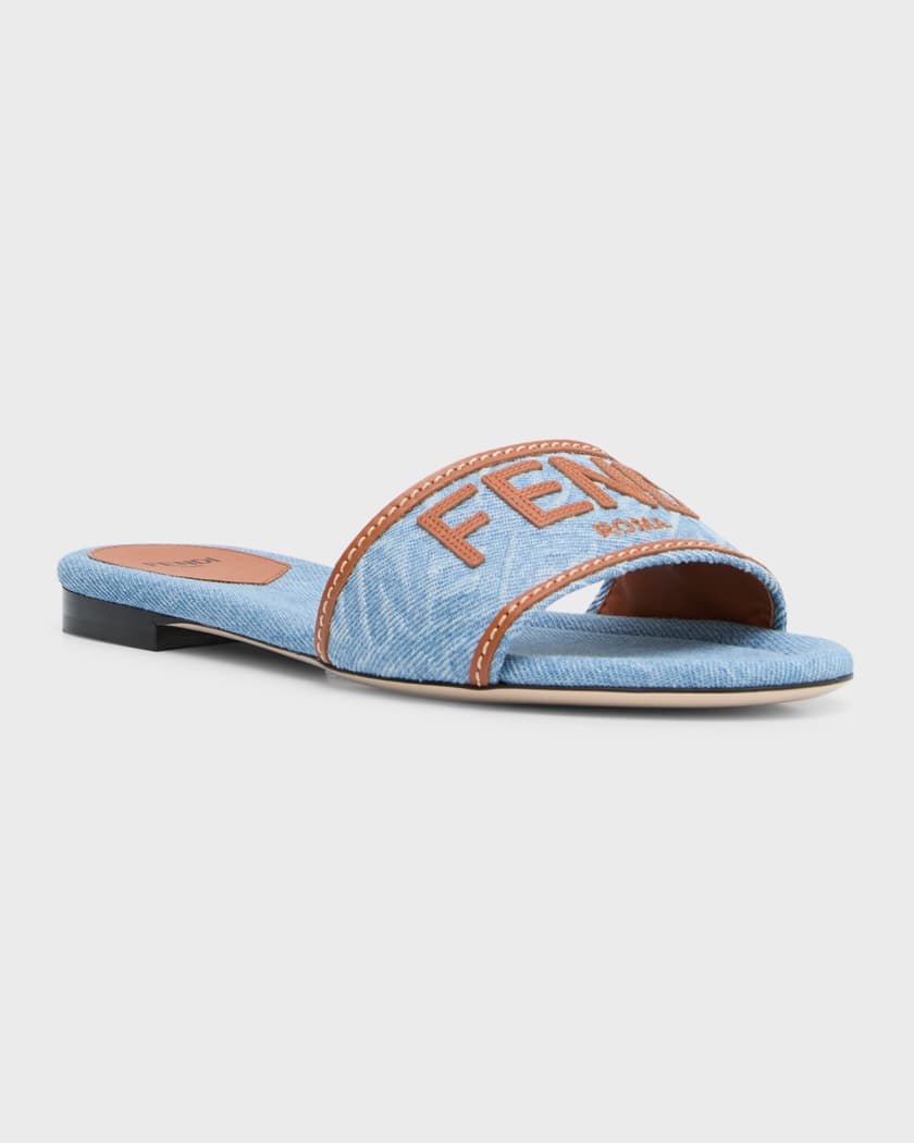 Denim Logo Flat Resort Sandals