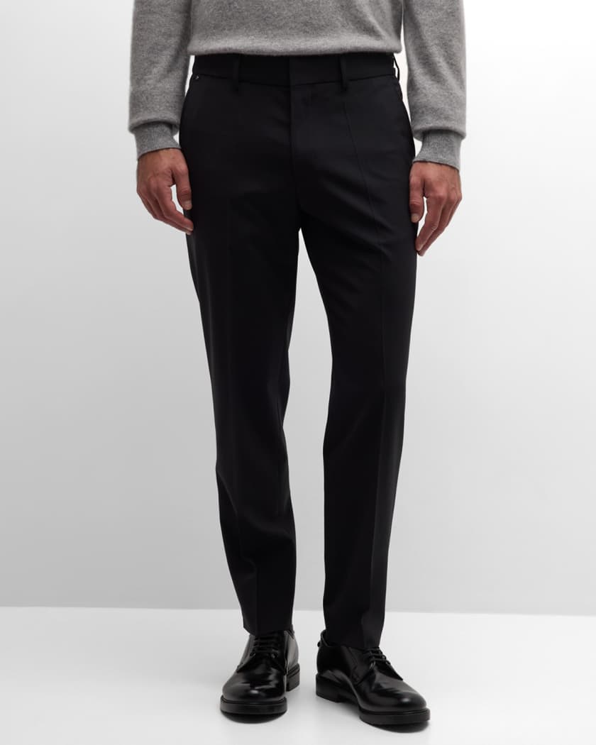 Black Slim Fit Flat Front Stretch Solid Dress Pants