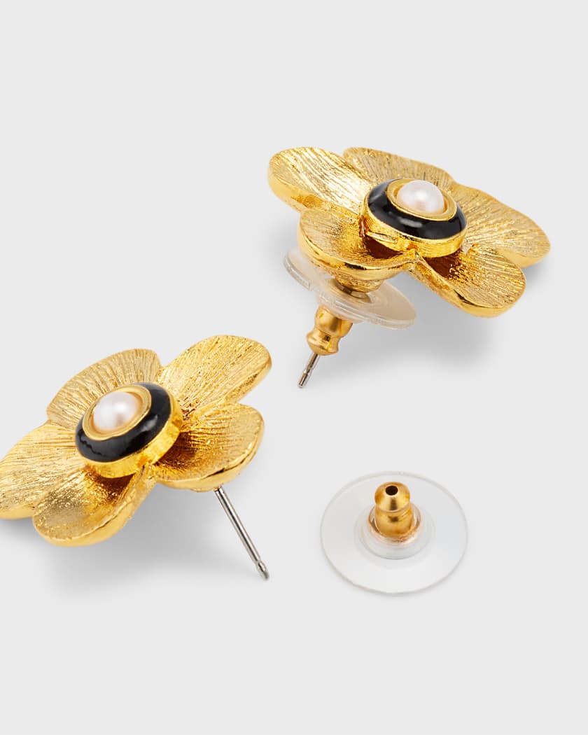 Kenneth Jay Lane Gold Flower Pearl Center Earrings | Neiman Marcus