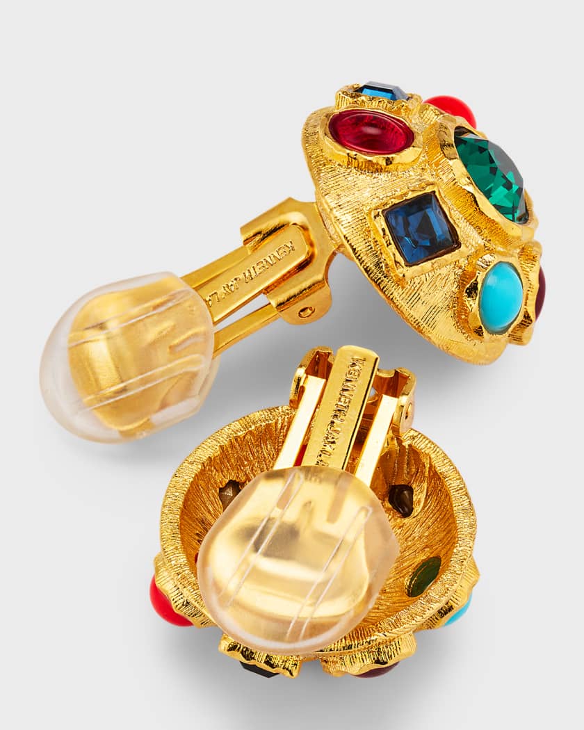 Kenneth Jay Lane 22k Gold-Plated Multi-Gem Clip-On Earrings