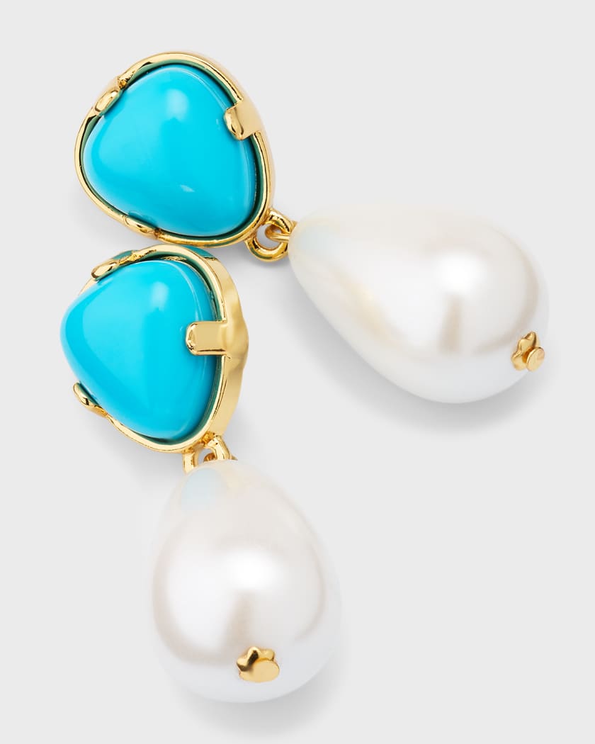 Kenneth Jay Lane Gold Turquoise Pearl Drop Earrings