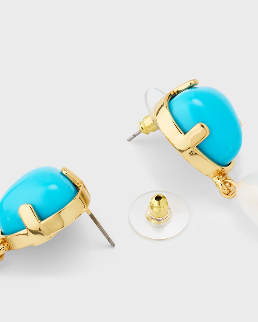 Kenneth Jay Lane Gold Turquoise Pearl Drop Earrings