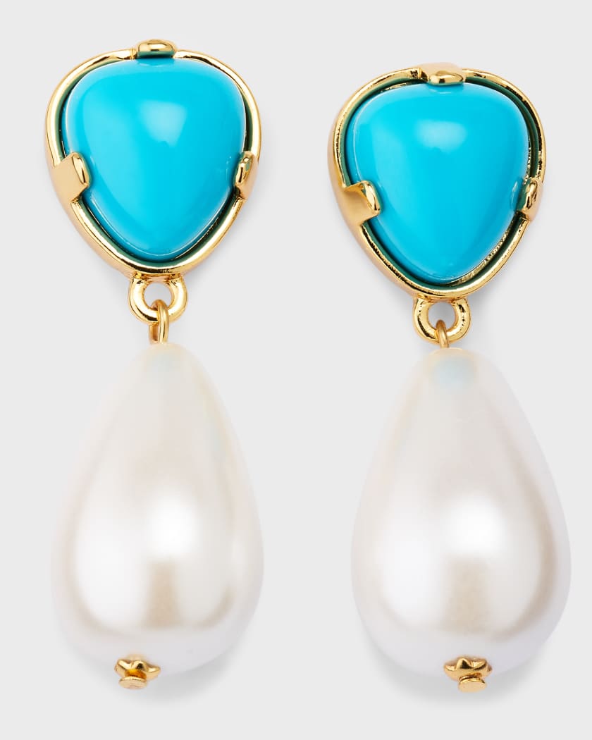 Kenneth Jay Lane Gold Turquoise Pearl Drop Earrings | Neiman Marcus