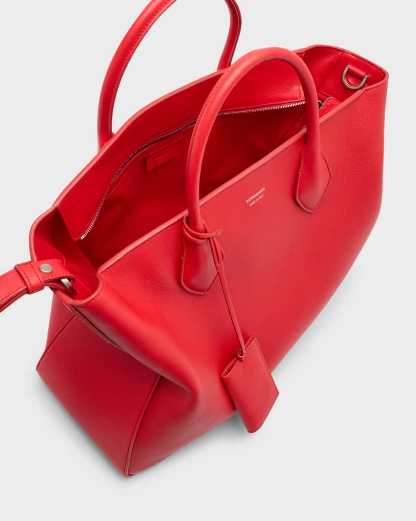 Ferragamo large logo-stamp leather tote bag - Red