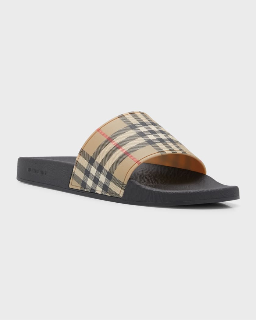 Burberry Men's Furley Check Slides | Neiman Marcus