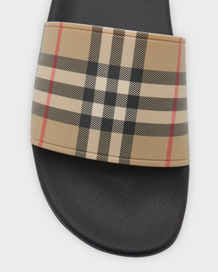 Burberry Men's Furley Check Slides | Neiman Marcus