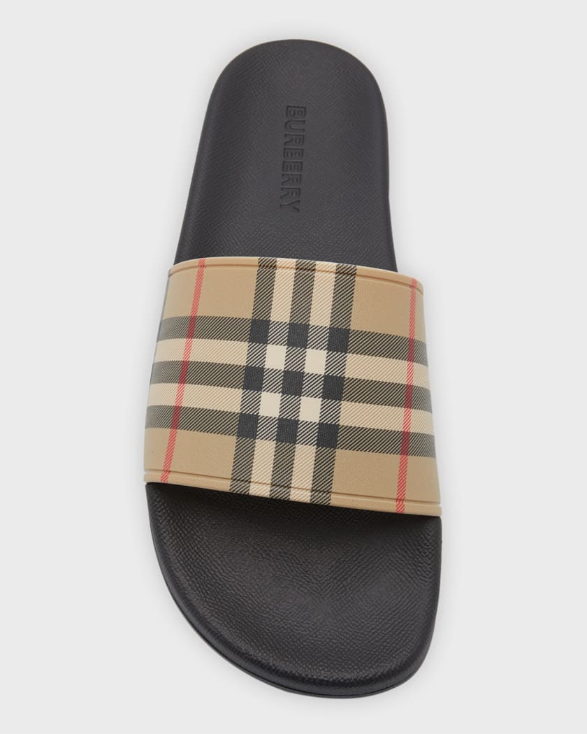 Burberry Men's Furley Check Slides | Neiman Marcus