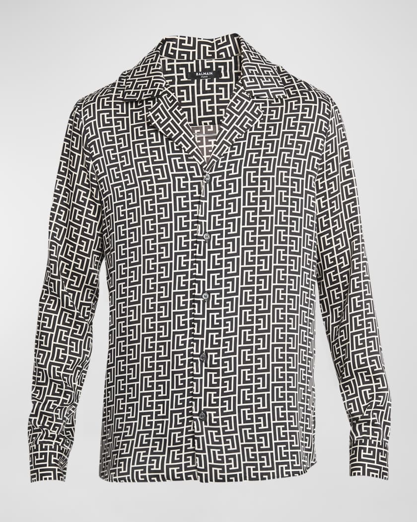 Shop Balmain Monogram-Print Button-Up Shirt