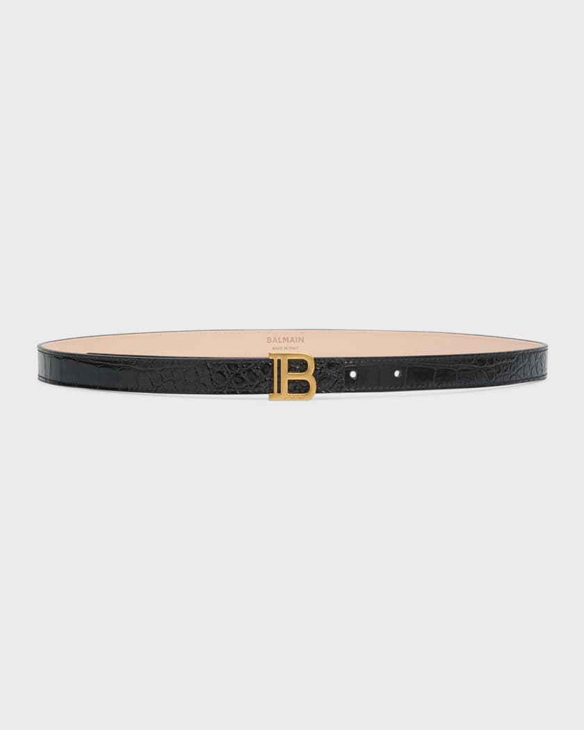 Balmain Belt in Grained Leather with All-Over Embossed Monogram