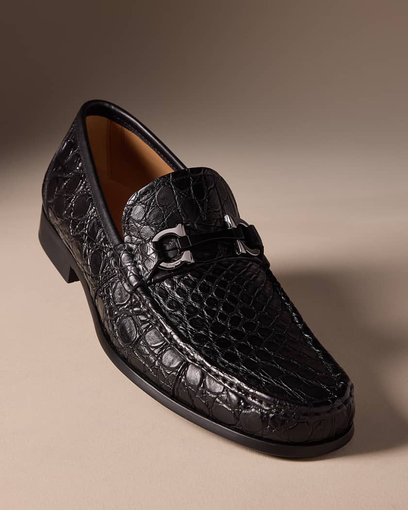 Salvatore Ferragamo crocodile-effect leather loafers - BLACK