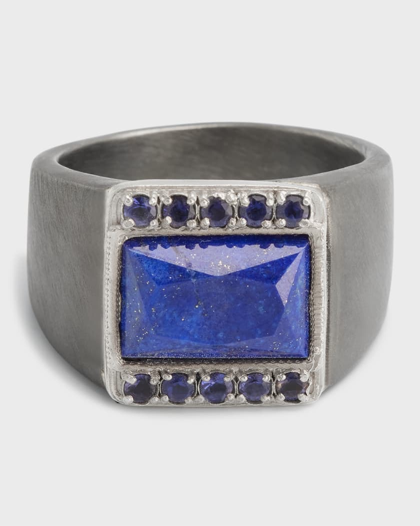 Men's Silver Signet Ring with Blue Lapis