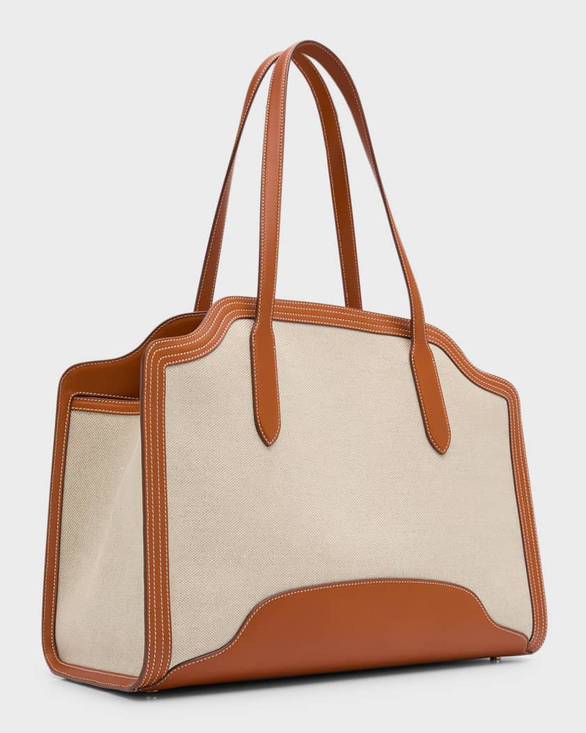 Cabas Leather-Trimmed Cotton-Canvas Tote Bag