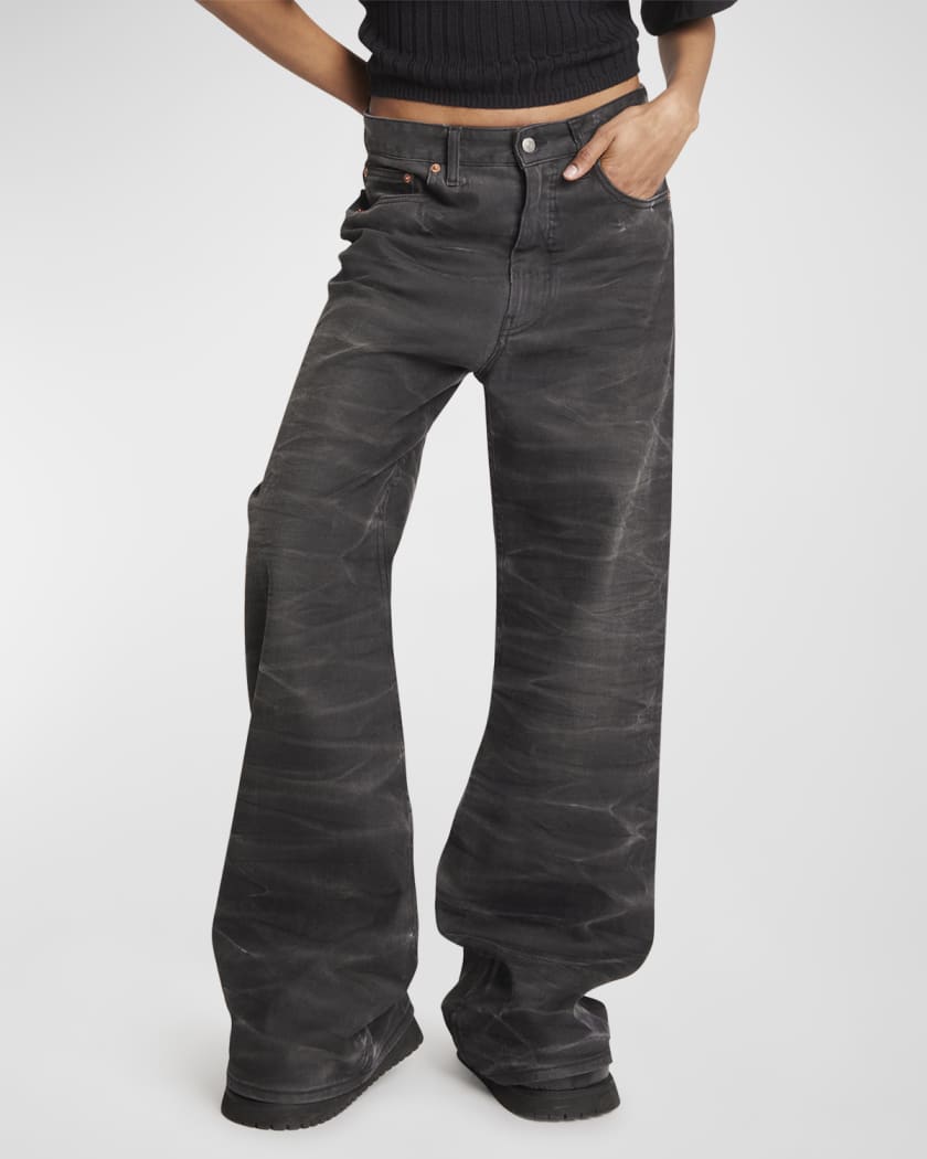 Baggy Wide-Leg Faded Jeans