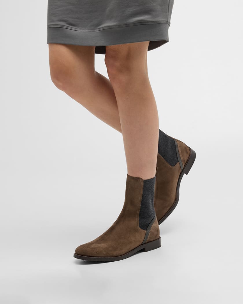 Brunello Cucinelli Monili Suede Chelsea Boots Neiman Marcus
