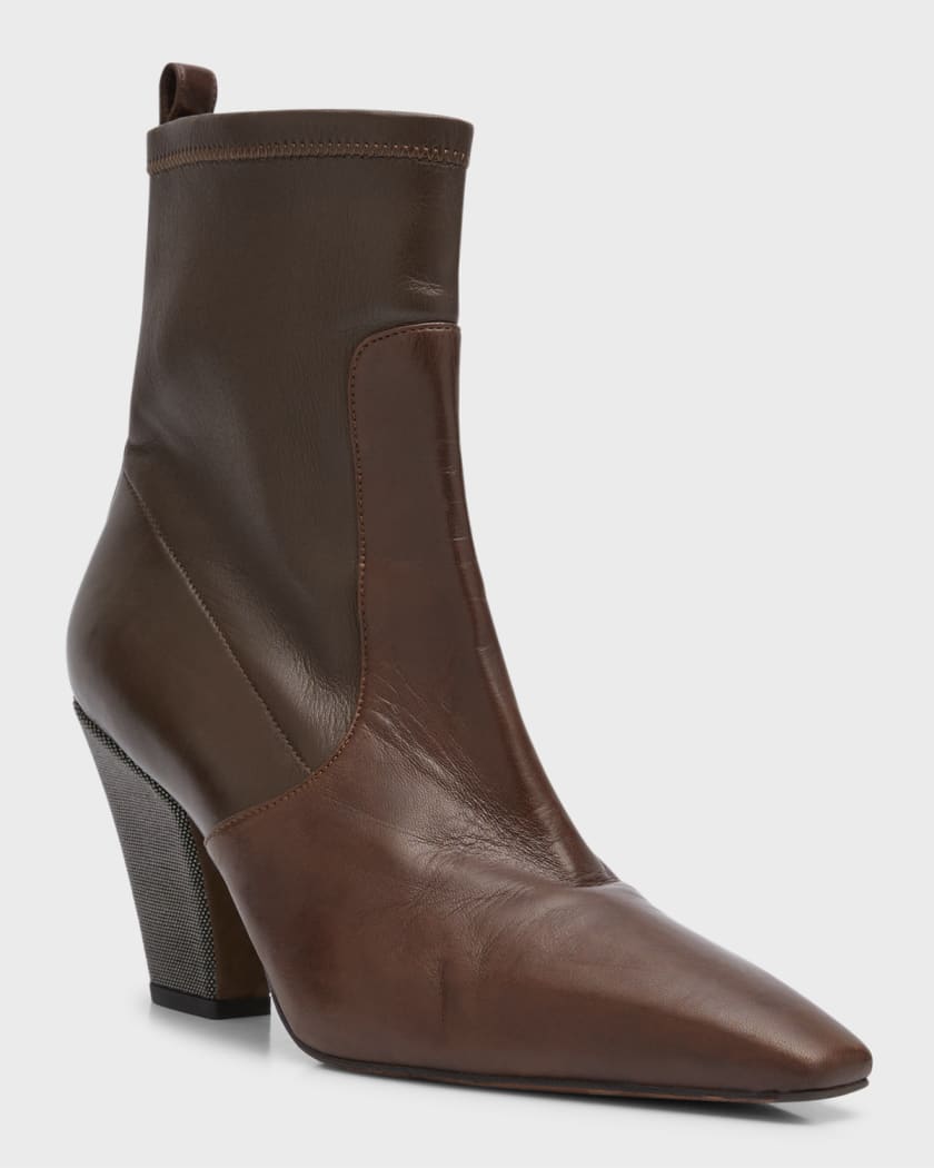 Leather Monili Heel Zip Booties