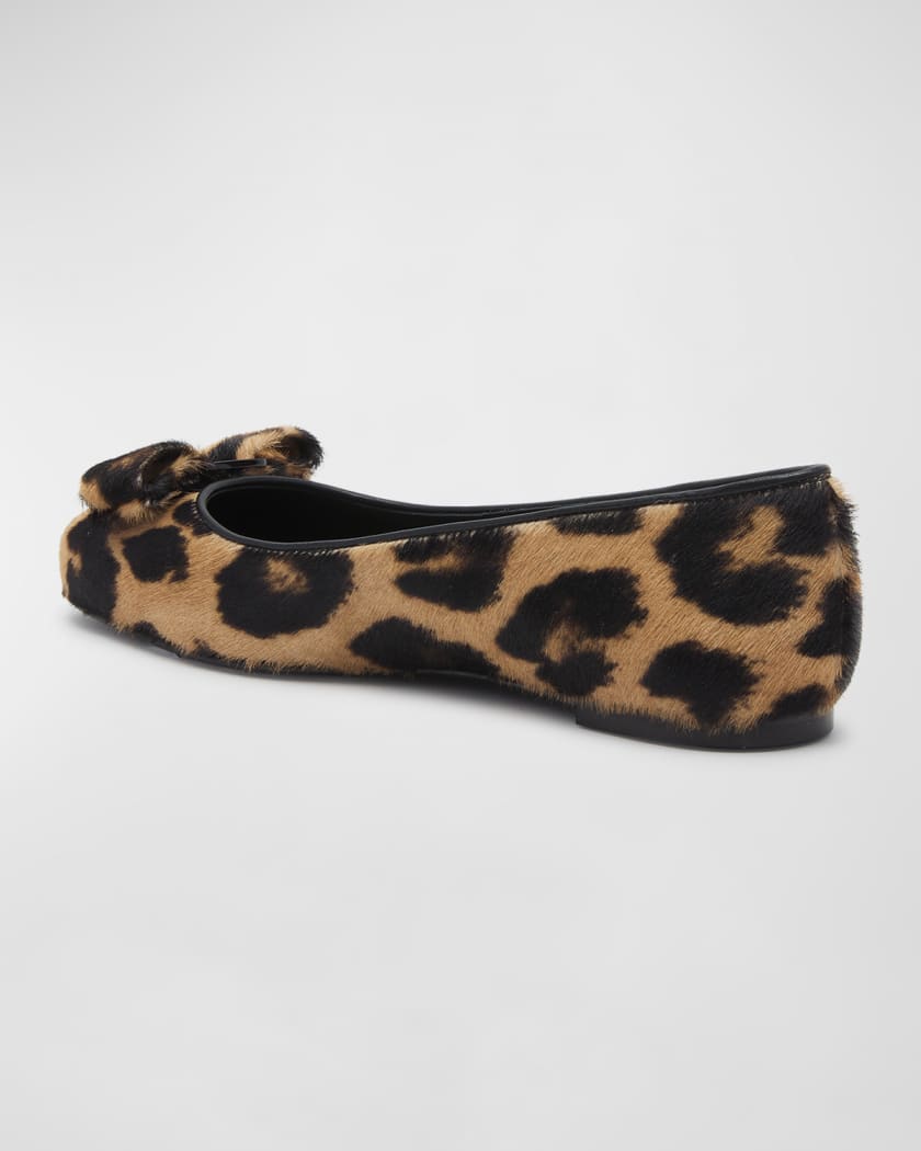 Ferragamo Siwar Leopard-Print Bow Ballet Flats