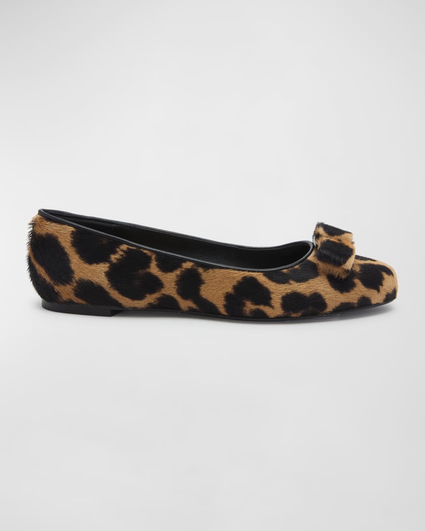 Ferragamo Siwar Leopard Print Bow Ballet Flats Neiman Marcus