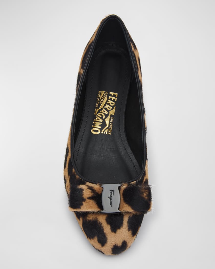 Ferragamo Siwar Leopard-Print Bow Ballet Flats
