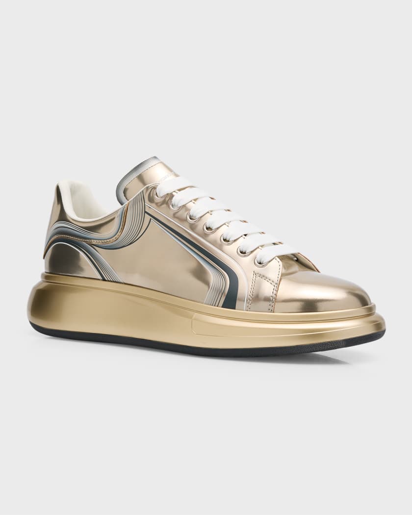 Alexander McQueen Men's Oversized Metallic Leather Platform Sneakers - White Gold - Size 10 - Fall Sale