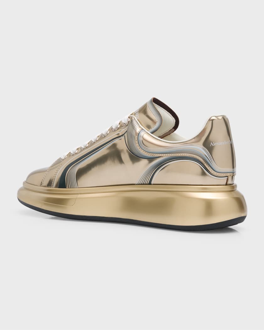 Alexander McQueen Men's Oversized Metallic Leather Platform Sneakers - White Gold - Size 10 - Fall Sale