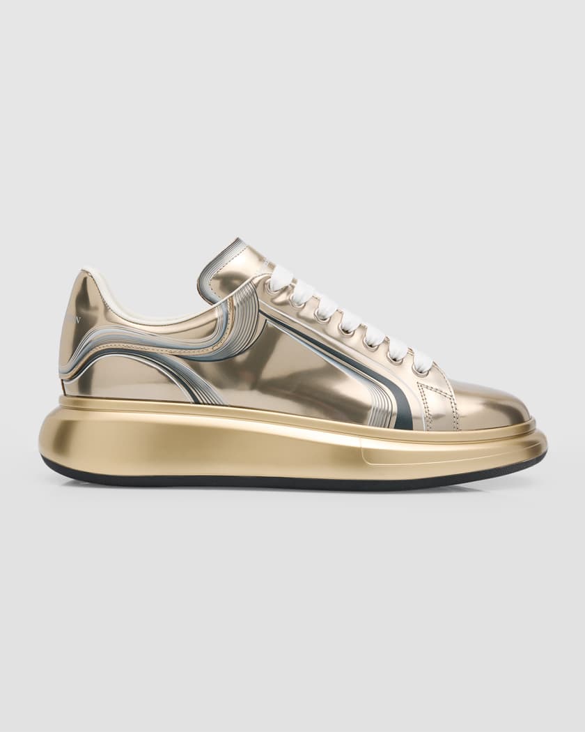 Alexander McQueen Men's Oversized Platform Metallic Leather Sneakers, Vanilla, Men's, 9D, Sneakers & Trainers Platform Sneakers