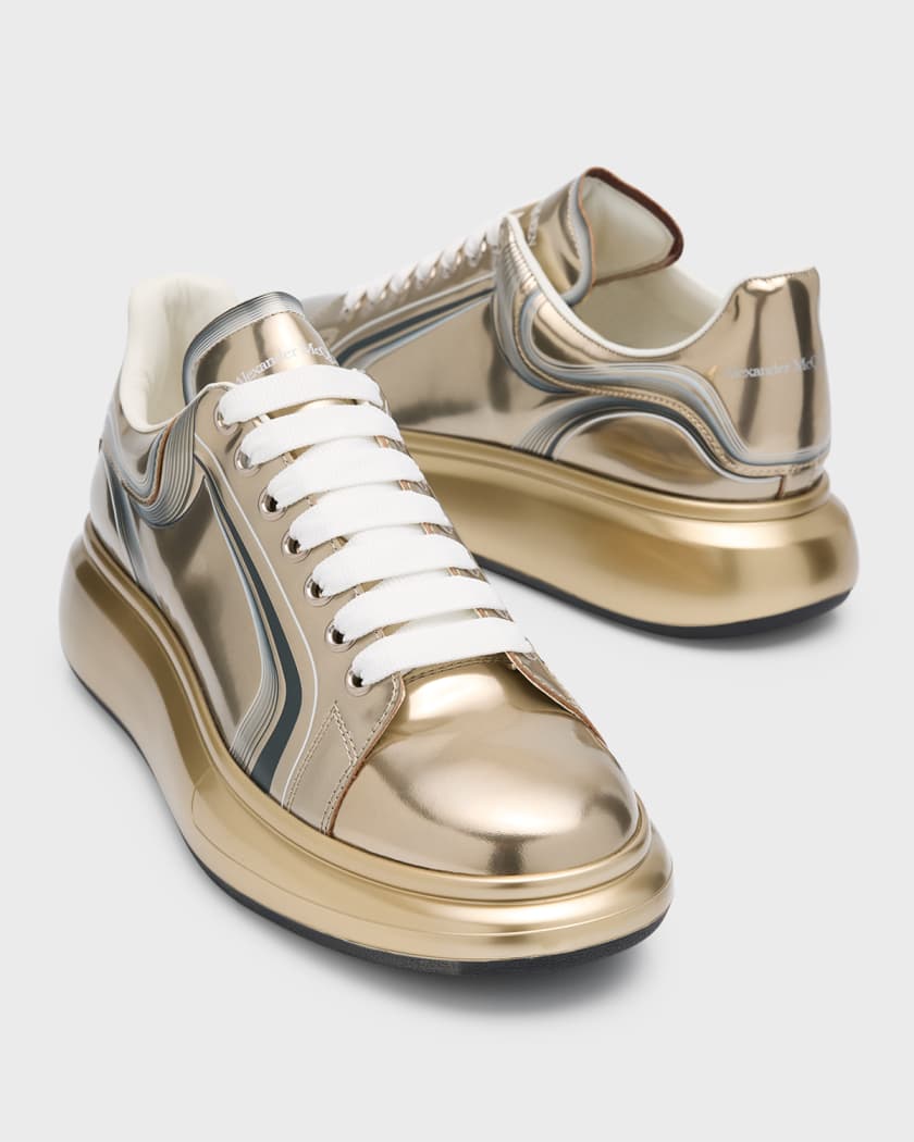 Alexander McQueen Men's Oversized Platform Metallic Leather Sneakers