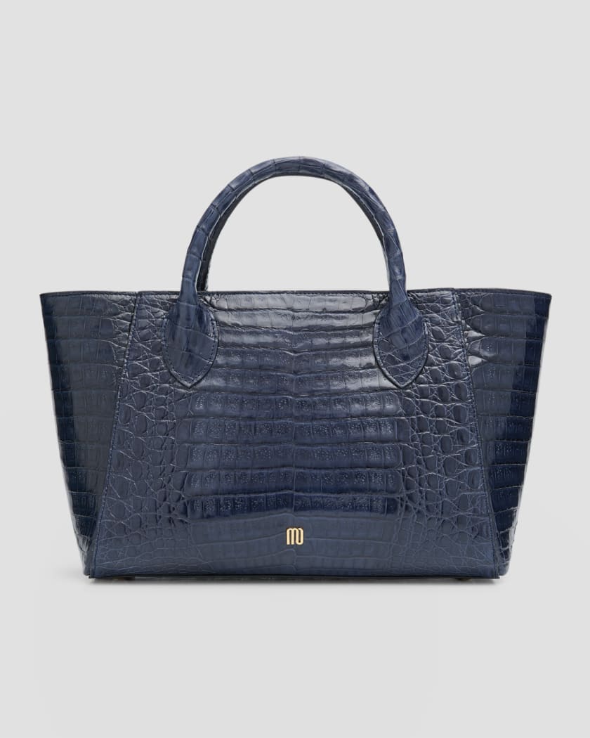 Dark Blue Croc Embossed Leather Handbags