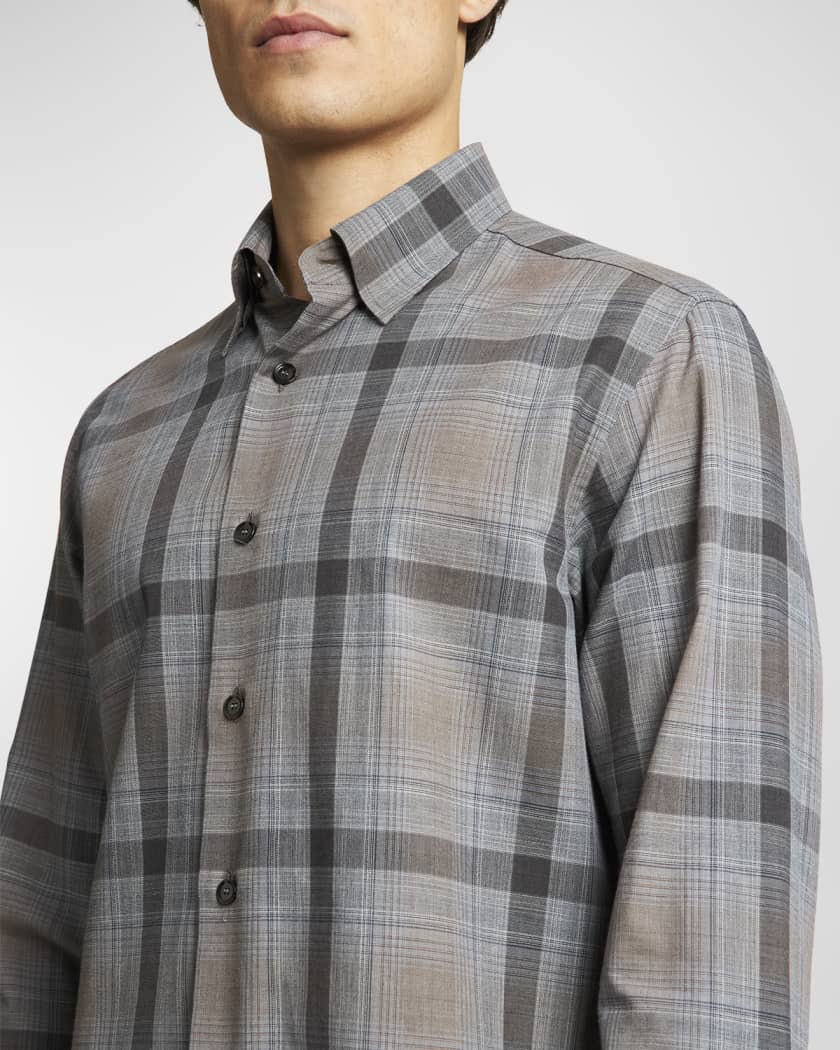 Brioni Men's Wool Plaid Sport Shirt | Neiman Marcus