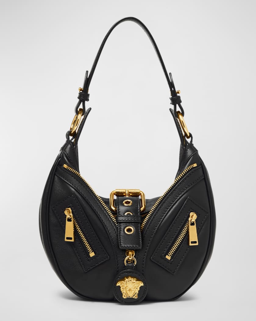 Versace La Medusa Leather Shoulder Bag Black
