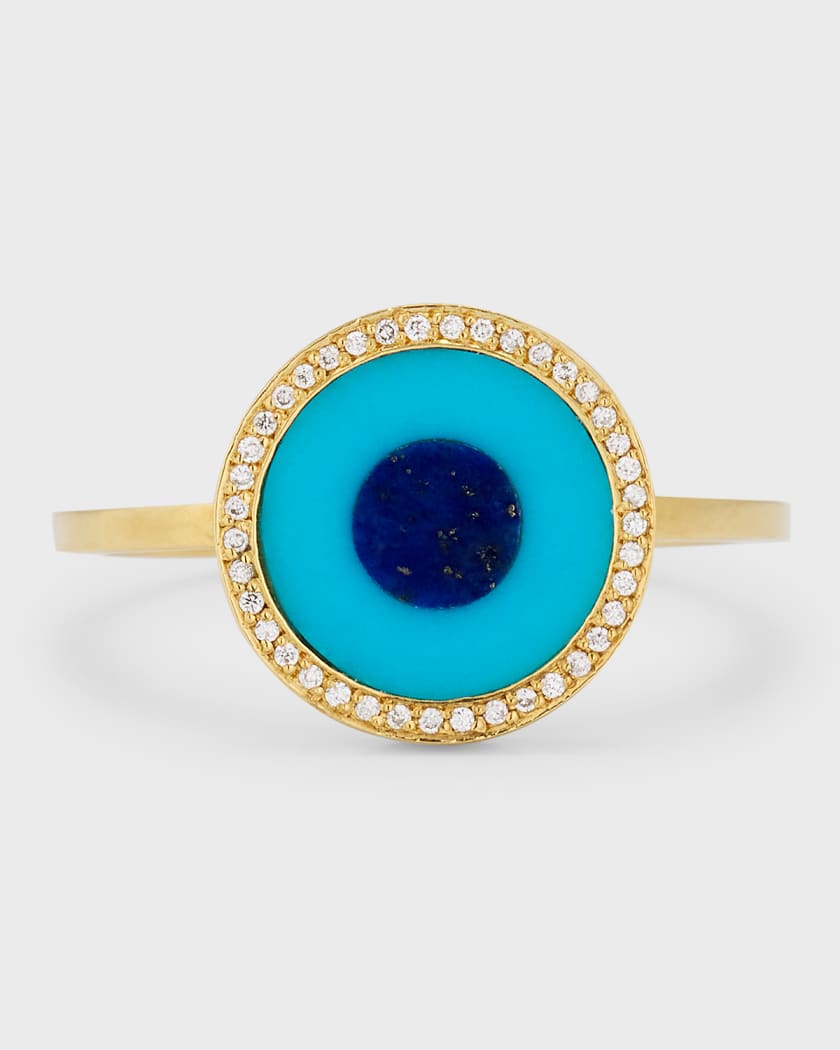 Jennifer Meyer 18K Yellow Gold Turquoise and Lapis Evil Eye Ring