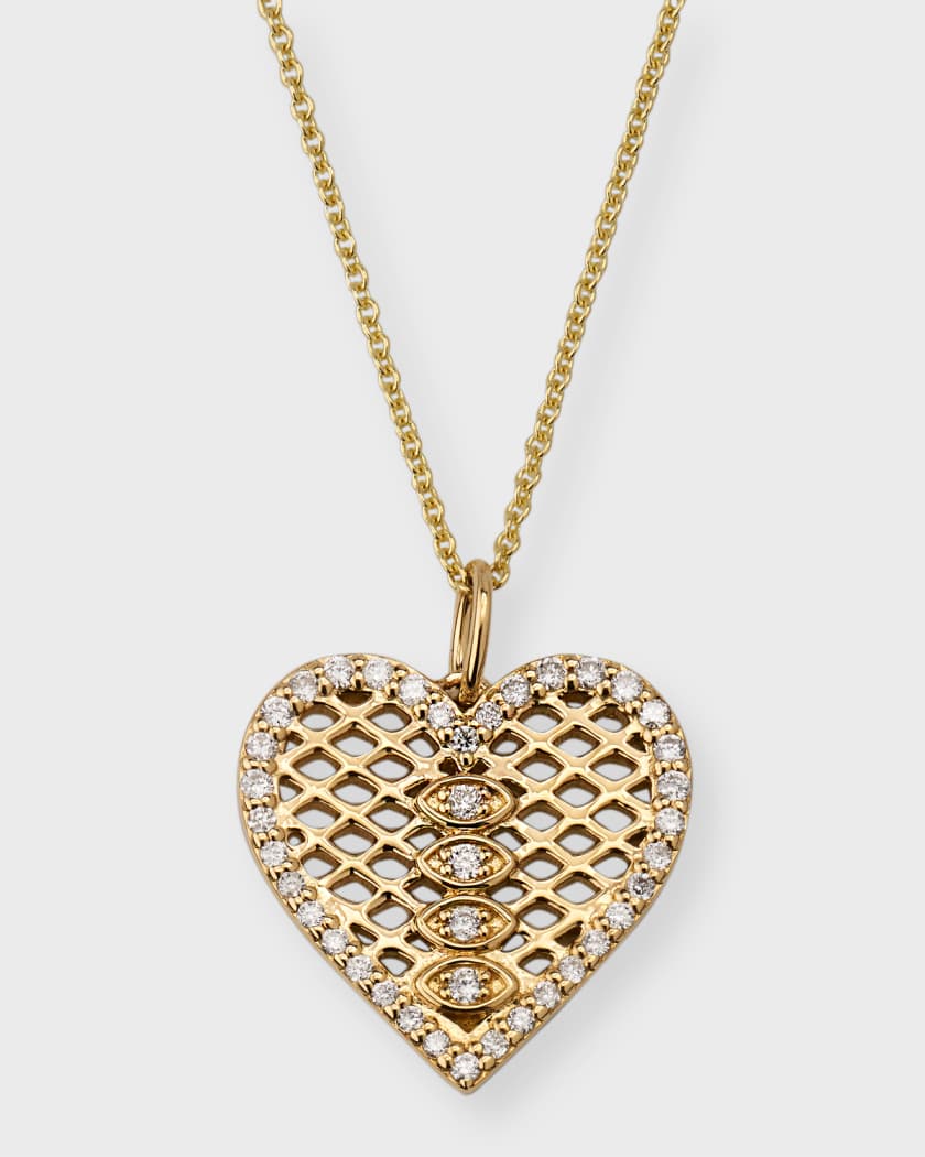 Sydney Evan Tiffany Fishnet Diamond Heart Charm Necklace Neiman
