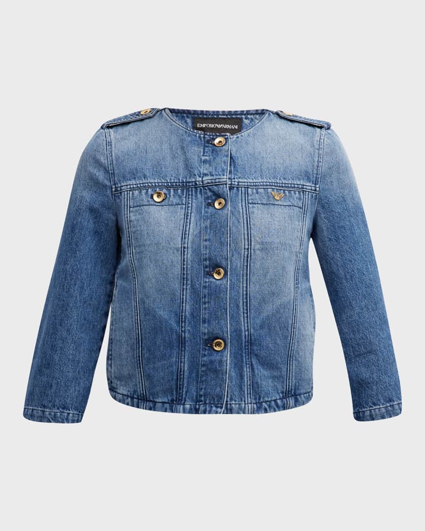 3/4-Sleeve Epaulet Button-Down Jean Jacket